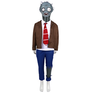 Costume de cosplay Plants Vs Zombies pour enfants, tenue de jeu de rôle, costume de jeu d'Halloween, pantalon bleu, cravate rouge, veste marron - Product Image 5
