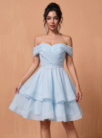 Robe de soirée pour femme, robe de mariée, robe de bal, robe formelle à épaules dénudées pour femme, robe de bal courte en mousseline de soie coupe trapèze grande taille