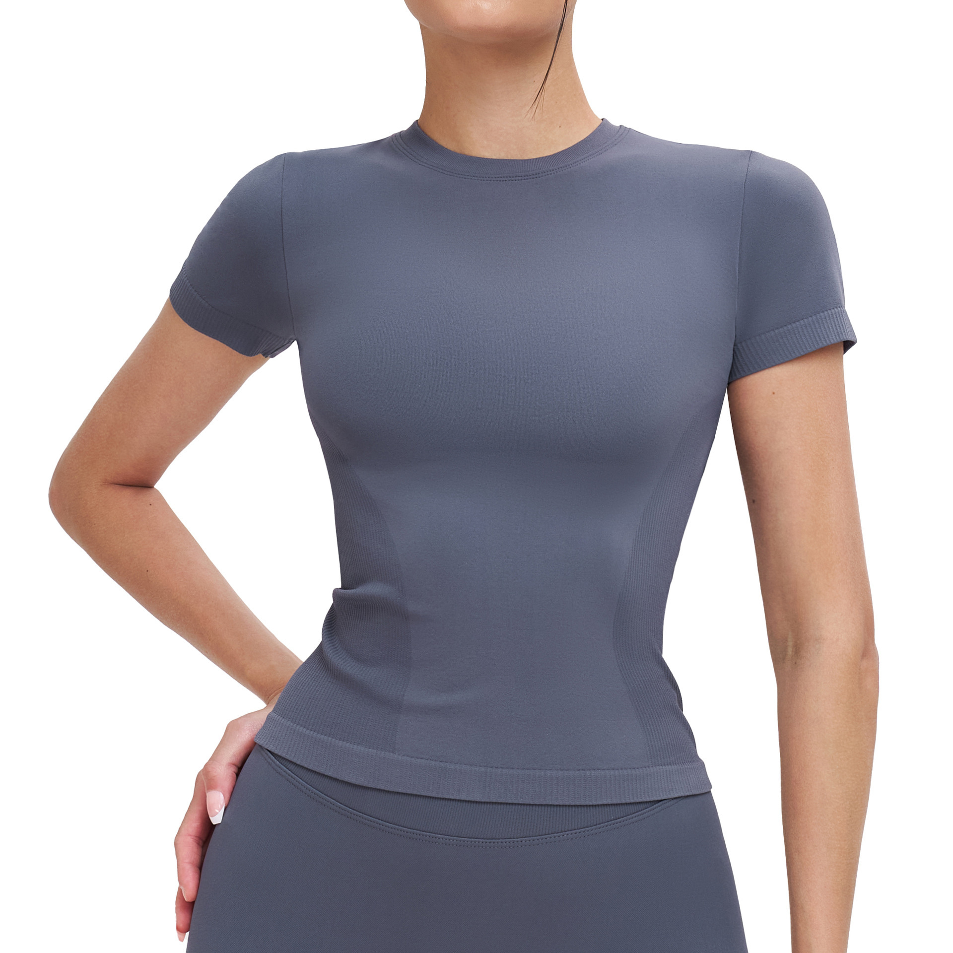 Seamless Yoga Short Sleeved Round Neck Comfortable Sports Tight Yoga T-shirt Outdoor Running Sports Top