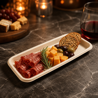 Plateau rectangulaire compostable en bagasse 11x5 pouces, en fibre de canne à sucre, pour sushi, apéritifs, traiteur, buffet, planche à charcuterie