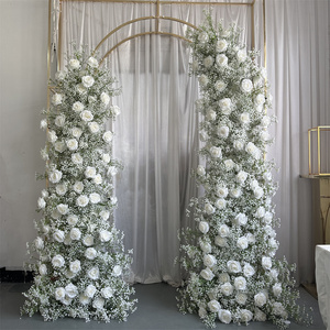 Cuerno de arco de boda blanco IFG con flor rosa y aliento de bebé para decoración de fondo - Product Image 4