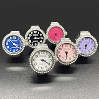 Vente en gros de montre-bague numérique mignonne réelle Bague de montre minimaliste Mini bagues rondes en acier inoxydable avec diamants et strass