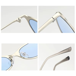 Lunettes de soleil ovales en métal tendance vintage 2025 pour hommes et femmes avec logo personnalisé, protection UV400, style punk œil de chat - Product Image 5
