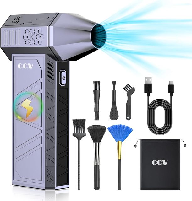 CCV Cordless Electric Air Duster 130000RPM Compressed Cleaning for Keyboard PC 3 Gears Adjustable Rechargeable Industrial