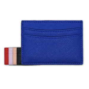 Renkli Saffiano deri cüzdan PU deri kart sahibi özel debossed damga Logo baskı çapraz kabartmalı kredi kartvizit tutucu