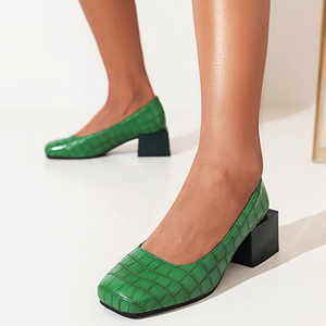 Escarpins à talons carrés bas pour femmes, grande taille 48, à bout carré, imprimé pierre, pour le bureau et les occasions habillées - Product Image 3