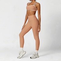 Ensemble de yoga respirant côtelé color-block : soutien-gorge de sport haute performance et leggings push-up absorbant les chocs (Spandex/Nylon)