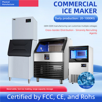 Fabricants de glace automatiques commerciaux 20-1200 kg, glace en blocs, affichage numérique direct, refroidisseurs d'air de type split, en acier inoxydable