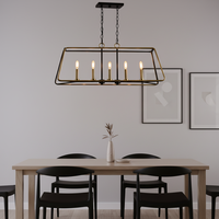 Lustre linéaire moderne en acier doré à 5 lumières, réglable en hauteur, style ferme, pour salon, îlot de cuisine et table à manger (OEM/ODM)