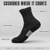 Chaussettes de basketball noires OEM mi-mollet avec revers côtelé et talon renforcé, chaussettes de sport athlétiques pour l'entraînement en équipe Arena Bench, vente en gros