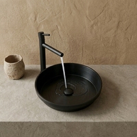 Lavabo semi-encastré moderne en acier inoxydable 304 PVD noir brossé anti-rayures pour projets de salles de bain, hôtels et appartements