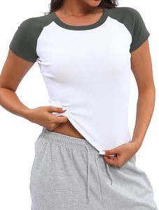 <span class=keywords><strong>Camisetas</strong></span> Básicas de Verano para <span class=keywords><strong>Mujer</strong></span>, <span class=keywords><strong>Manga</strong></span> Raglán, Cuello Redondo, Bloques de Color, Estilo Y2K, Lindas para Salir, Estilo Urbano - Product Image 5