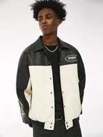 Vente en gros de blouson brodé avec logo personnalisé noir Patchwork blouson en cuir pour hommes Streetwear vestes en cuir pour hommes authentiques