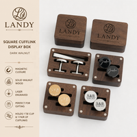 Boîte à boutons de manchette en bois écologique avec gravure personnalisée, étui de marque Landy pour cadeau de mariage, promotion pour les garçons d'honneur