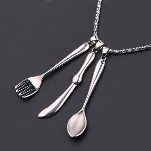 Colgantes de cuchara simples personalizados para mujer, collares de acero inoxidable y piedra natural, novedad, venta al por mayor - Product Image 3