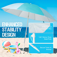 Parasol de plage extérieur en polyester de haute qualité, grand format 2,4 m, facile à monter, protection UPF 50+, avec logo et sac de transport