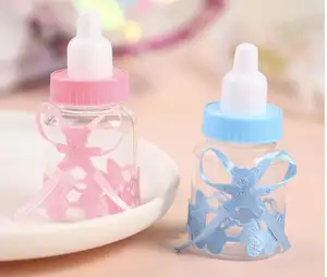 热销婴儿淋浴小牛奶瓶糖果盒可爱婴儿满月婚礼糖果塑料盒蝴蝶结熊盒