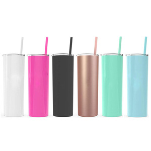 Straight tumbler stainless steel sublimation blank insulated tumbler plastic mason jar tumbler mug seal straw
