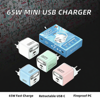 Nuevo Cargador de Pared USB PD 3.0 de Carga Rápida de 65 W con Enchufe EU/US/UK y Cable Retráctil para Teléfono Móvil, Cámara y Auriculares