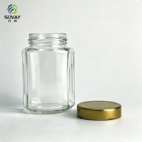 Pot alimentaire en verre carré à col fileté de 230 ml, transparent, multi-usages, pour la maison et la vente en gros commerciale