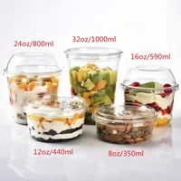 Bols en plastique jetables avec logo personnalisé, 8oz, 12oz, 14oz, 16oz, 24oz, 32oz, transparents, qualité alimentaire PET, pour crème glacée, desserts, salades, avec couvercle