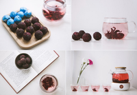 Paquets de boîtes cadeaux Boules de thé en fleurs séchées naturelles en forme de boule faites à la main Thé noir/Pu'er Thé aux fleurs mélangées