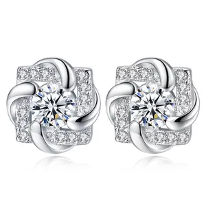 Cheap Fine Jewelry Flower floral Earrings Square Zircon Fancy Jewelry Cheap Spinning zircon ear studs of eternal love