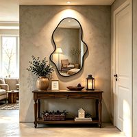 Espejo de Pared Moderno con Marco Metálico, Diseño Irregular Asimétrico Ondulado, Cristal HD, para Baño, Dormitorio, Decoración de Interiores del Hogar