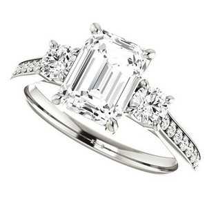 <b>Emerald</b> Cut Moissanite <b>Ring</b> 925 Sterling <b>Silver</b> White Gold Plated Luxury Engagement Anniversary Wedding Bridal Solitaire Promise - Product Image 3