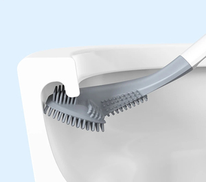Brosse de nettoyage en silicone à long manche pour toilettes, WC, cuvettes de toilettes, salle de bain, et pour le nettoyage des surfaces à hauteur de genoux, avec crochet mural - Product Image 4