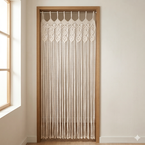 Cortina de Macramé Rectangular Moderna, Blanca, con Cuentas Tejidas, Separador de Ambientes Interior, para Dormitorio, Sala de Estar, Decoración para el Hogar - Product Image 1