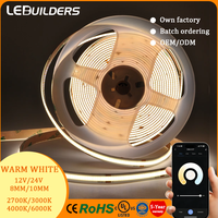Bande LED COB en cuivre de haute qualité avec garantie de 3 ans, CRI90, 3000K, 4000K, 6500K, découpable, 5 mètres, contrôle vocal/WiFi/USB, 8 mm