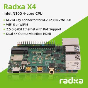 Radxa X4 SBC kép Intel N100 4k 2.5Gbps Ethernet PCIe 3.0 m. 2 NVMe SSD Wifi 6 ai robot điện tử tiêu dùng - Product Image 2