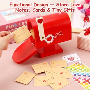 Valentine's Day Wooden Mailbox <b>Red</b> Solid Wood Card Holder Note Storage <b>Box</b> for Love Letters and Small <b>Gifts</b> - Product Image 3