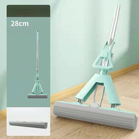 FF5177 Serpillère auto-essoreuse 28cm 33cm de largeur, manche long, protection pour sols durs et carrelages, tête de nettoyage à rouleau, serpillères éponge à pression