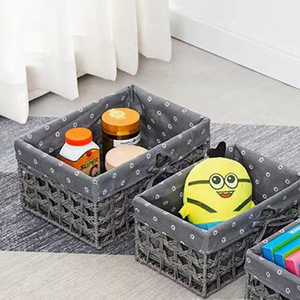 Woven Storage <b>Baskets</b> Rectangle Handmade Non Woven Fabric For Toys Cosmetics Entryway Dormitory Organizer - Product Image 3