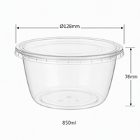Bol jetable en plastique transparent 850 ml 128x76 mm avec couvercle, grand format, pour traiteur, buffet, fête, bol de service, qualité alimentaire PP, robuste
