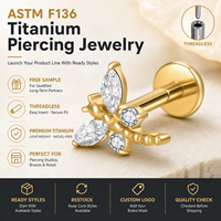 JiaXin ASTM-F136 Piercing Corporal de Titanio Sin Rosca con Parte Trasera Plana, Tipo Labret, Medusa, Concha, Lóbulo, Flor, Circonita Cúbica, 16G