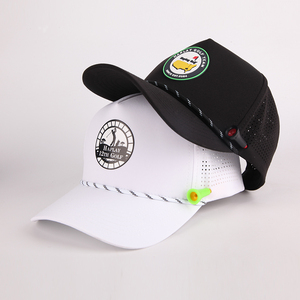 Sombrero de Golf deportivo de poliéster impermeable de 5 paneles con logotipo bordado en 3D personalizado a la moda, Gorras de papá perforadas cortadas con láser, gorra de béisbol con cuerda - Product Image 1