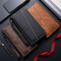 Dompet Kulit PU Multi-Kartu Baru dengan Resleting, Kapasitas Besar, Tas Kartu Mewah, Dompet Panjang Pria