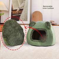 Lit pour chat en forme de grotte, en flanelle douce et chaude, avec coussin amovible, lit fermé confortable pour petits chats et chatons