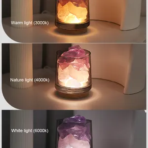 Hotsale atmosfera umidificador natural cristal rocha led sal do Himalaia portátil difusor de aroma iônico mini lâmpada de mesa noite luz