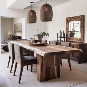 OEM ODM Langlebiges Modernes Kommerzielles Naturformiges Live-Edge Holz Wohnzimmermöbel Villa Hotel Walnuss Esszimmer-Set - Product Image 5