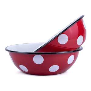 Tazón de Porcelana Esmaltada de 15 cm y 20 oz para <span class=keywords><strong>Cereales</strong></span>, con Diseño de Puntos Blancos sobre Fondo Rojo, para Restaurantes y Hoteles, Ideal para Almacenamiento de Alimentos - Product Image 1