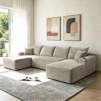Canapé modulaire en velours côtelé moderne en forme de U, compressé sous vide, sans structure, sans assemblage, avec porte-gobelets, pour salon