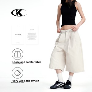 Bermudas Casuais Masculinas 11KN de Algodão 100% de Alta Qualidade Estilo Americano - Calças Soltas Plissadas na Altura do Joelho - Product Image 1