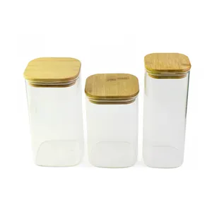 2 Oz 4 Oz 8 Oz 10 Oz 12 Oz 14 Oz 16 Oz Honing Snoep Voedsel Glas Container Borosilicate glazen Pot Met Bamboe Deksel Opslag Logo