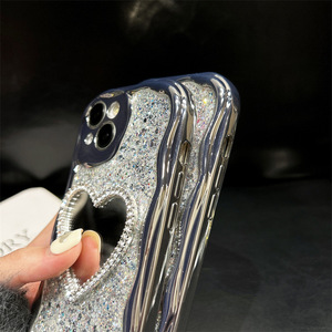 Étui de luxe pour femmes avec miroir en forme de cœur pour iPhone 14 15 <span class=keywords><strong>Pro</strong></span> Max Girls Cell Phone Case - Product Image 4