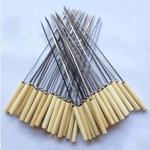Etiqueta Privada mango de <span class=keywords><strong>madera</strong></span> de barbacoa de acero inoxidable de pinchos palos herramientas accesorios de barbacoa - Product Image 5