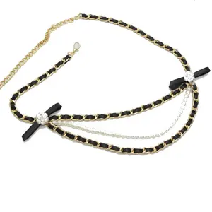 Hot Sale Women Metal <strong>Belt</strong> Fashion Black Gold Waist <strong>Chain</strong> <strong>Belt</strong> Gold Belly <strong>Belt</strong> for Dress - Product Image 1